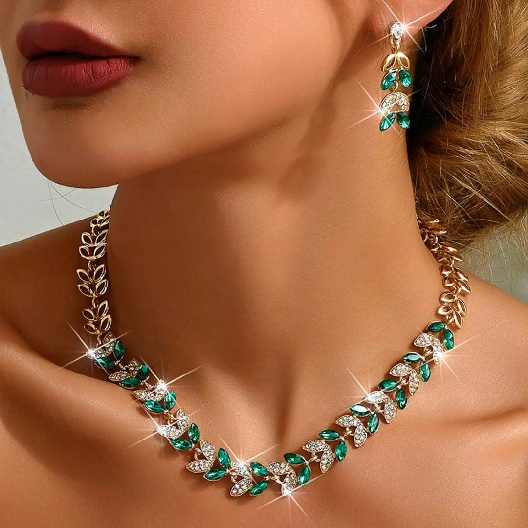 BowLift | Emerald Leaf Diamond Necklace and Earring Set