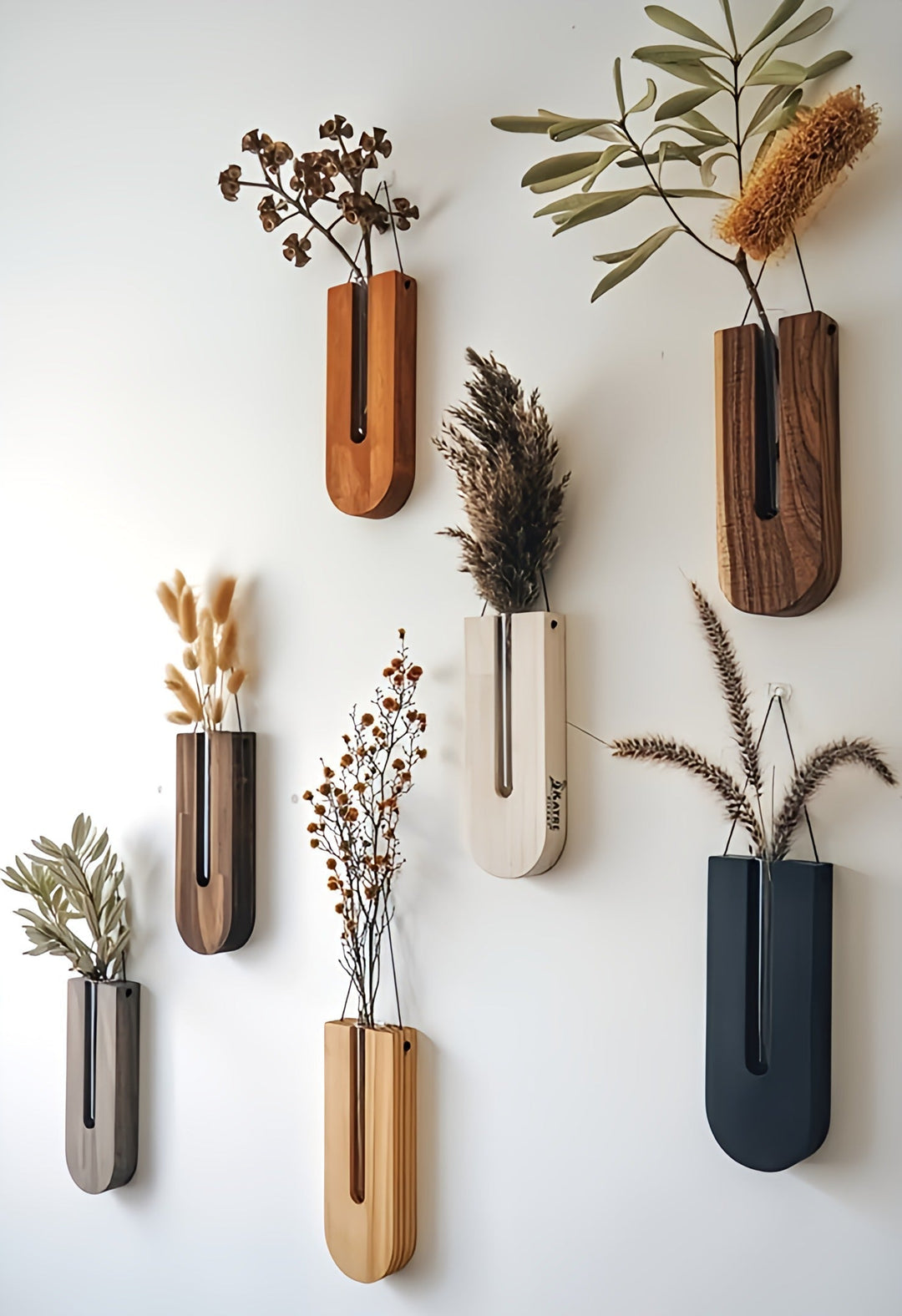BowLift | WoodFlora | Rustic Wooden Wall Flower Holder Set – Creative Plant Display for Indoor Spaces