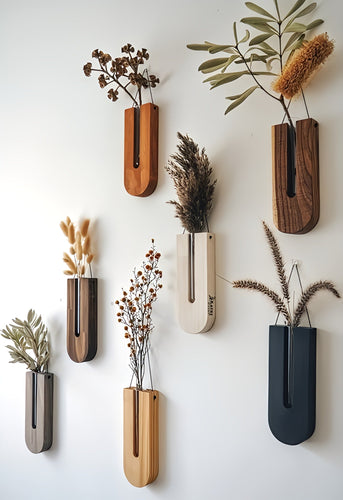 BowLift | WoodFlora | Rustic Wooden Wall Flower Holder Set – Creative Plant Display for Indoor Spaces