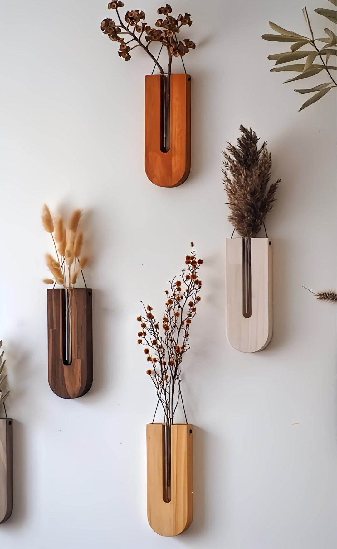 BowLift | WoodFlora | Rustic Wooden Wall Flower Holder Set – Creative Plant Display for Indoor Spaces