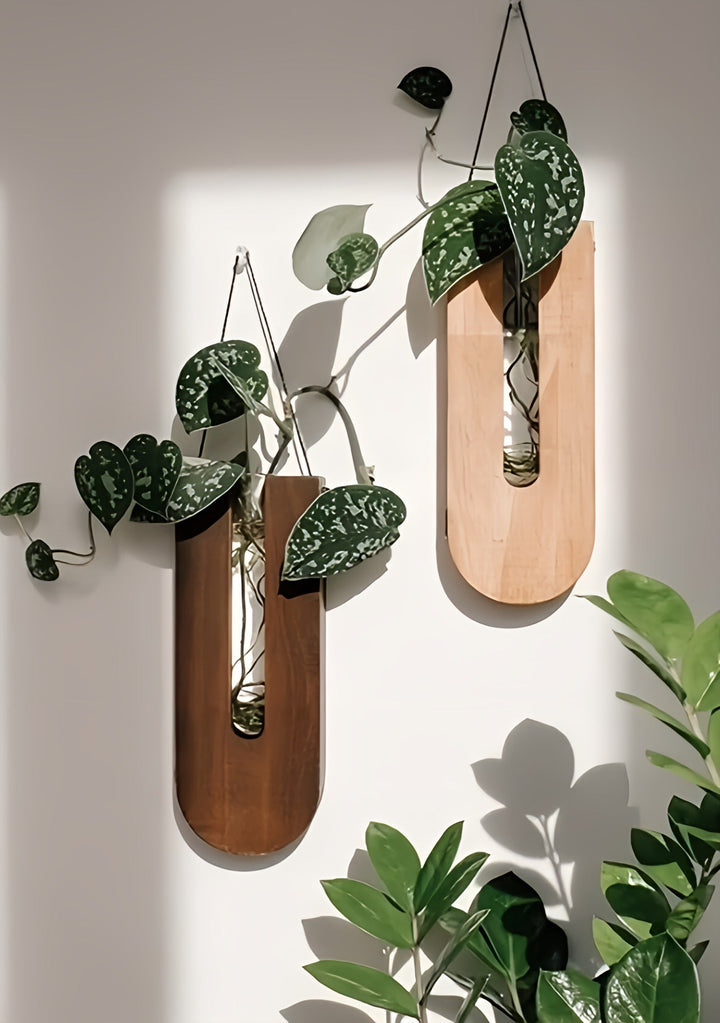 BowLift | WoodFlora | Rustic Wooden Wall Flower Holder Set – Creative Plant Display for Indoor Spaces