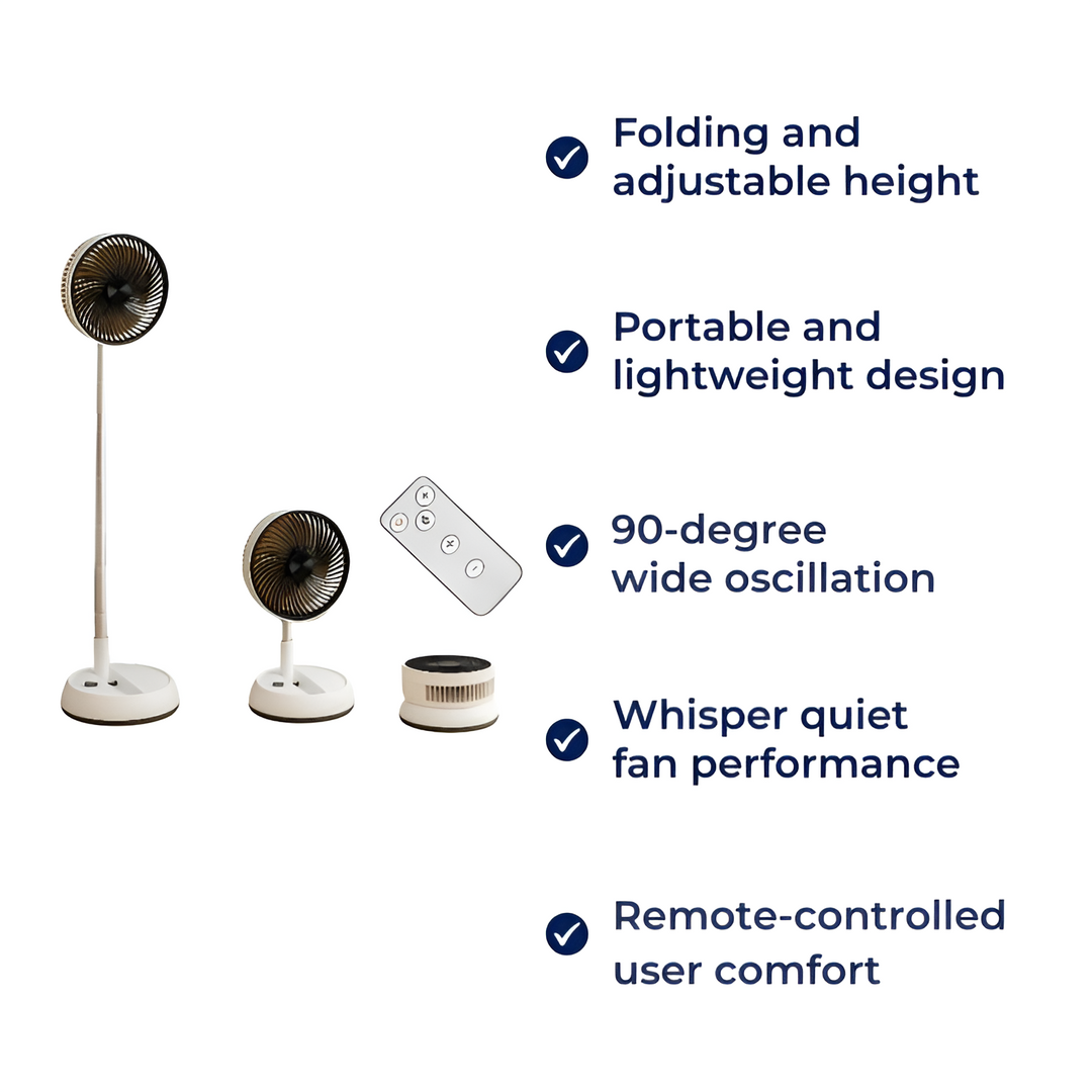 Quiet Portable Cooling – Lightweight Foldable Design – Remote-Control Home & Outdoor Use Bowlift