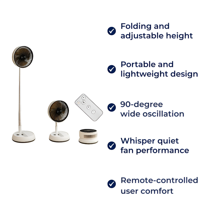 Quiet Portable Cooling – Lightweight Foldable Design – Remote-Control Home & Outdoor Use Bowlift