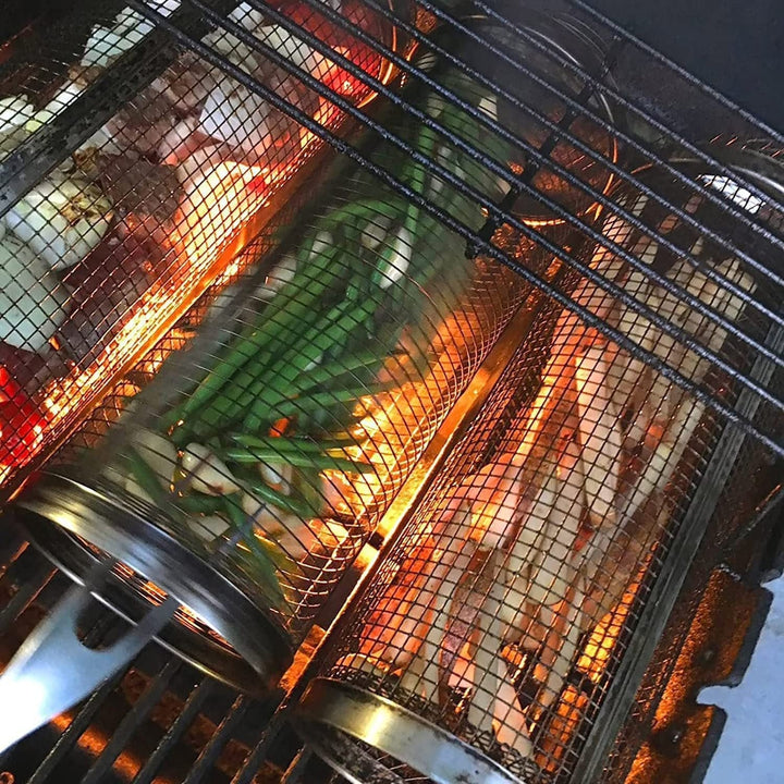 BowLift | BBQ Grill Basket Stainless Steel Rotating Cylinder