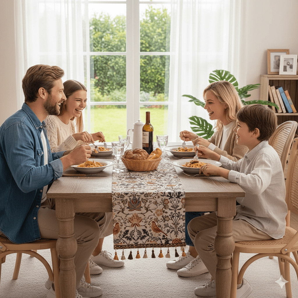 BowLift | EVERBLOOM LINENS – Elegant Table Runner with Floral & Bird Jacquard Design