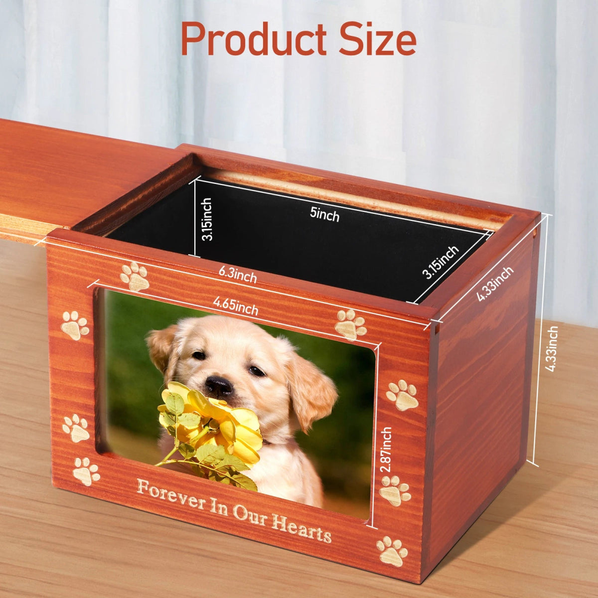 EverPaw • Wooden Pet Memorial Urn with Photo Frame - Dog & Cat Urn - BowLift