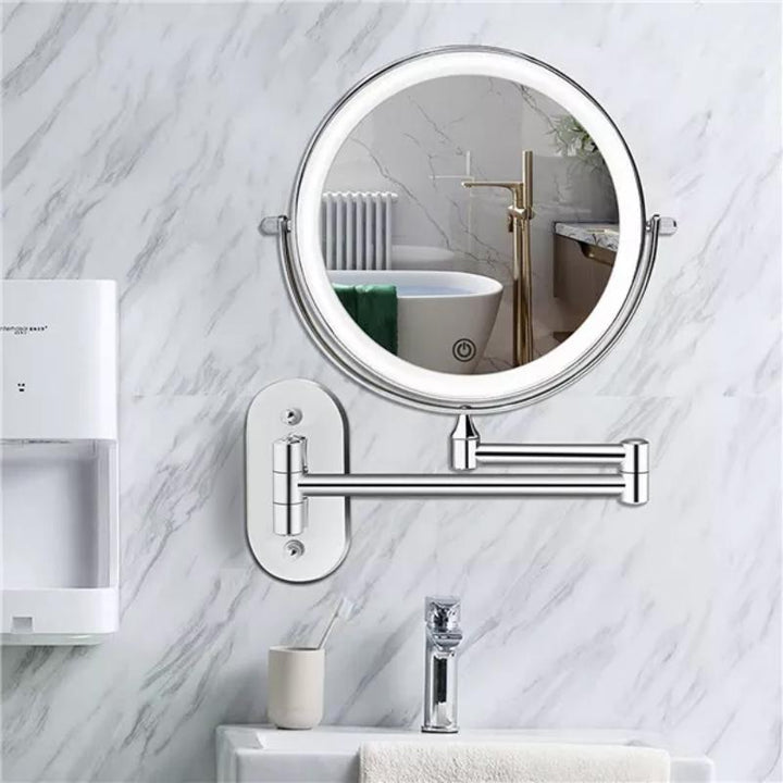BowLift | Evida LED Magnifying Mirror with Chrome Finish – Rechargeable Vanity Mirror for Precise Makeup & Skincare