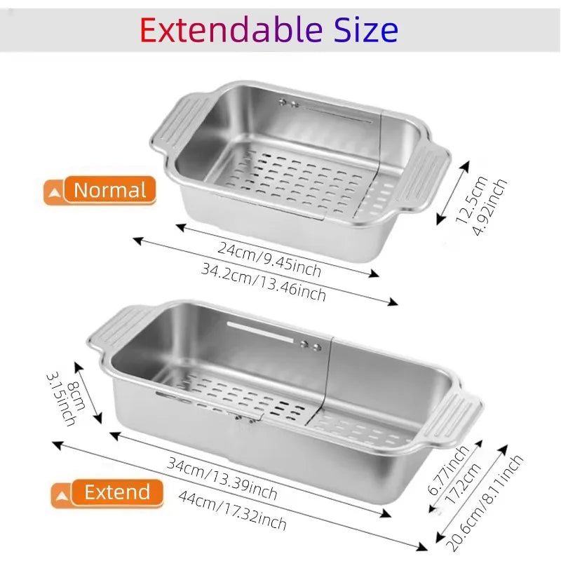Extendable Stainless Steel Over the Sink Colander Strainer Basket | Bowlift