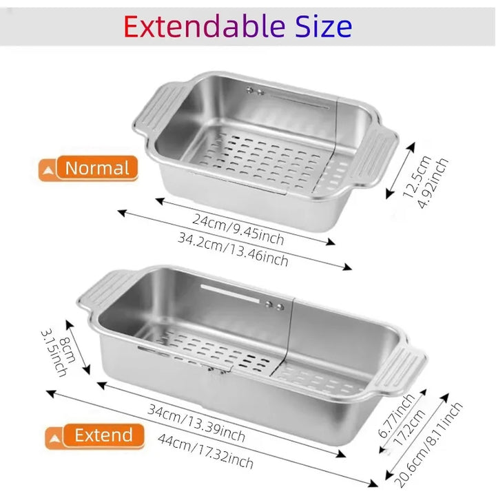 Extendable Stainless Steel Over the Sink Colander Strainer Basket | Bowlift