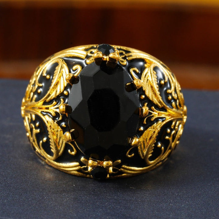 Engraved Mens Black Stone Ring Bowlift