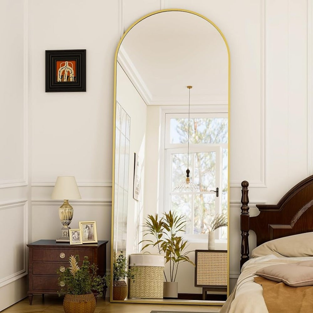 BowLift | Elegant Arched Full-Length Gold Mirror with High-Definition Aluminum Frame