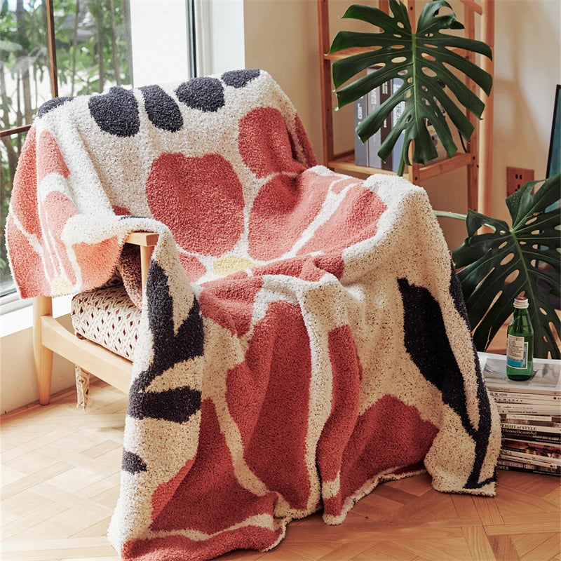 BowLift | Boho Floral Leaves Microfiber Knitted Throw Blanket - Soft, Cozy, and Decorative