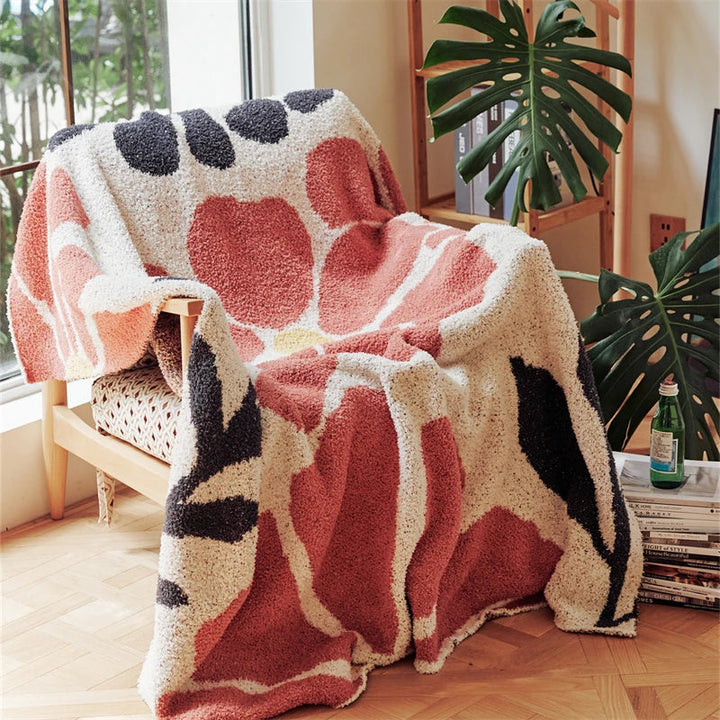 BowLift | Boho Floral Leaves Microfiber Knitted Throw Blanket - Soft, Cozy, and Decorative