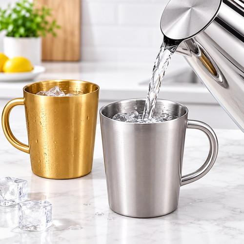 Brushed Stainless Steel Double-Wall Insulated Tumbler Cup Bowlift