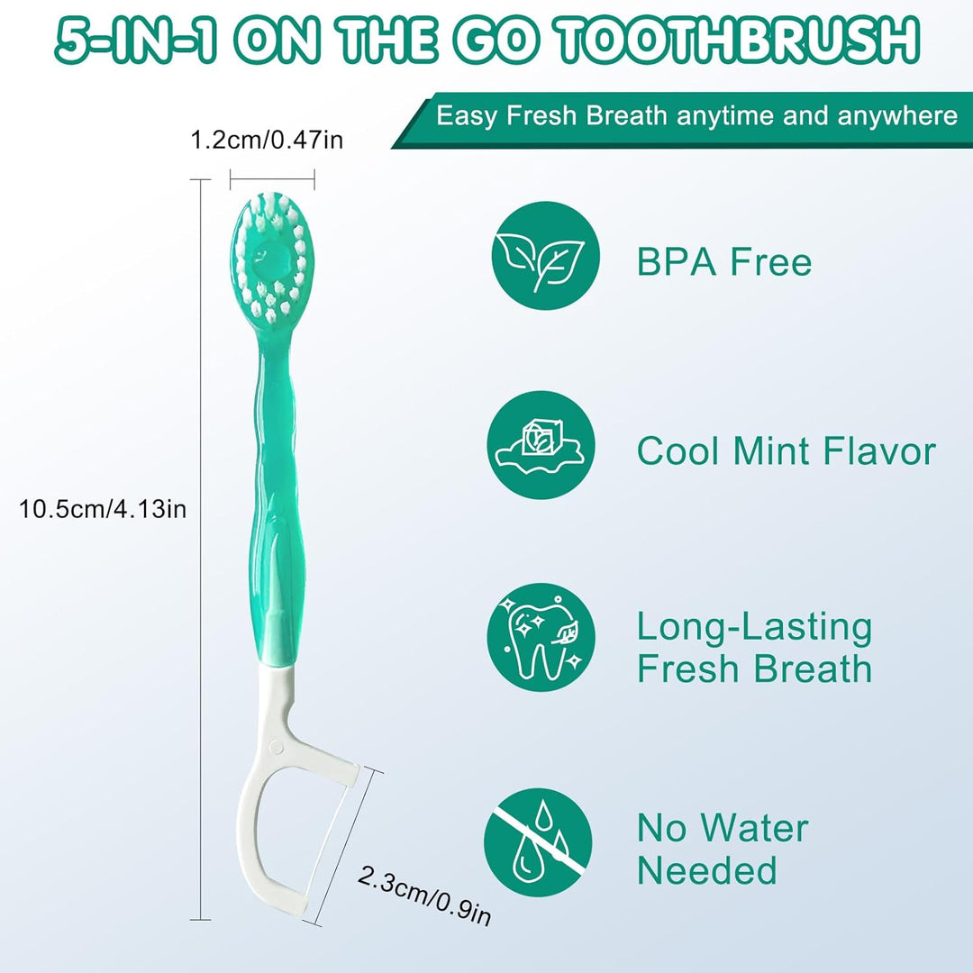 BowLift | Mini Toothbrush 5 in 1 Tool (Toothpaste + Floss + Pick + Tongue Scraper) Portable Travel Set