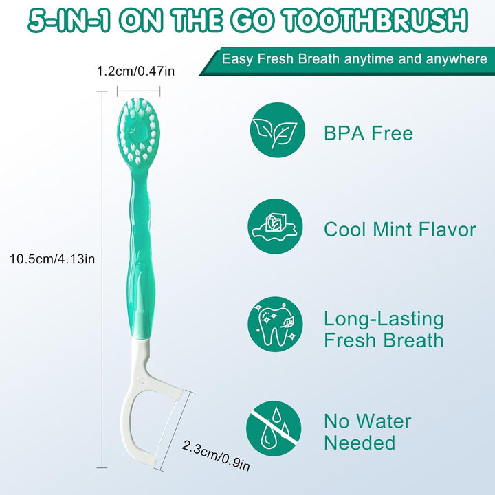 BowLift | Mini Toothbrush 5 in 1 Tool (Toothpaste + Floss + Pick + Tongue Scraper) Portable Travel Set