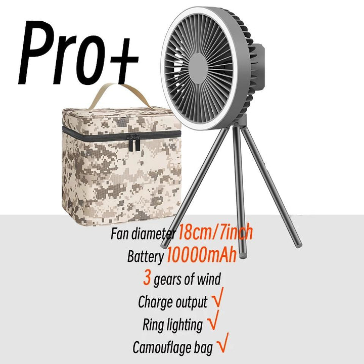 Rechargeable 10,000mAh Camping Fan with LED Lighting and Power Bank | Bowlift