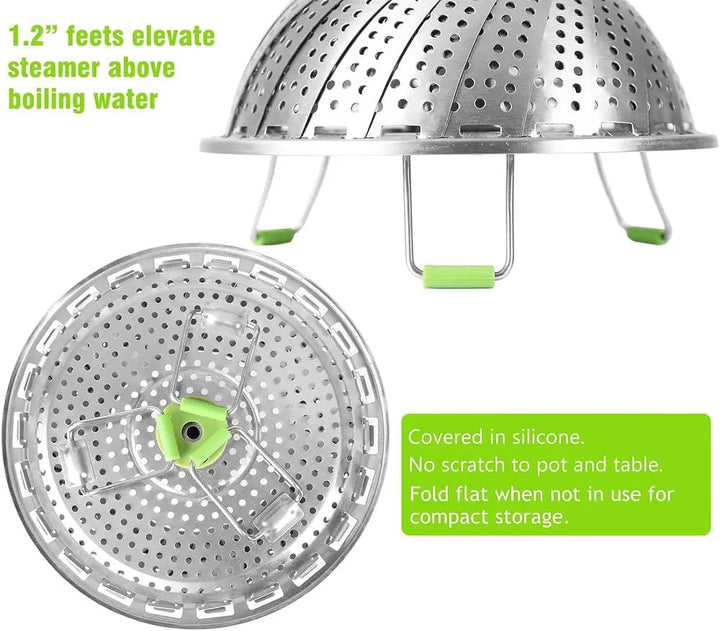 BowLift | Adjustable steam cooker made of stainless steel – Foldable basket for healthy cooking