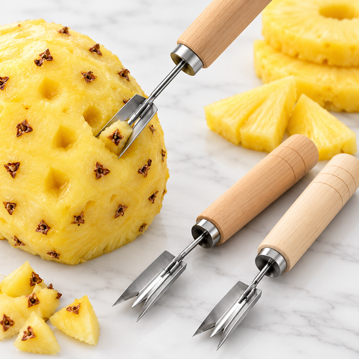 Pineapple Corer and Slicer Set with Ergonomic Wooden Handles Bowlift