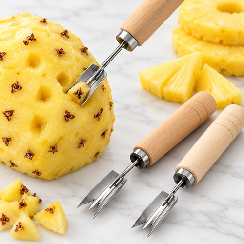 Pineapple Corer and Slicer Set with Ergonomic Wooden Handles Bowlift