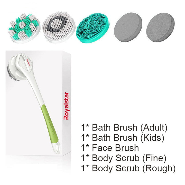 BowLift | All-in-One Rechargeable Body Brush Set, with 7 Replaceable Heads & Long Handle for Body, Face, Foot, Adult & Kids