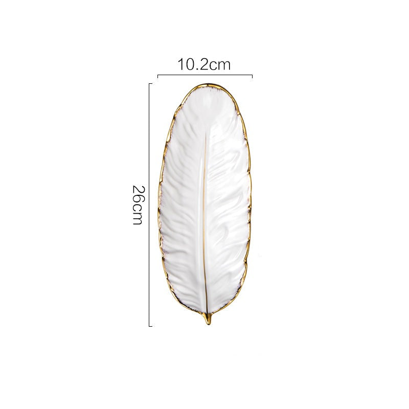 BowLift | Nordic Light Luxury Style on Golden Feather Plate Retro Jewelry Plate Storage Plate Snack Plate Home Decor
