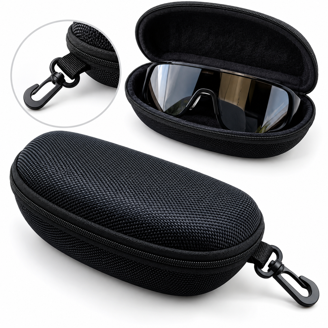 Hard Shell Zipper Sunglasses Case with Carabiner Clip and EVA Protective Lining Bowlift