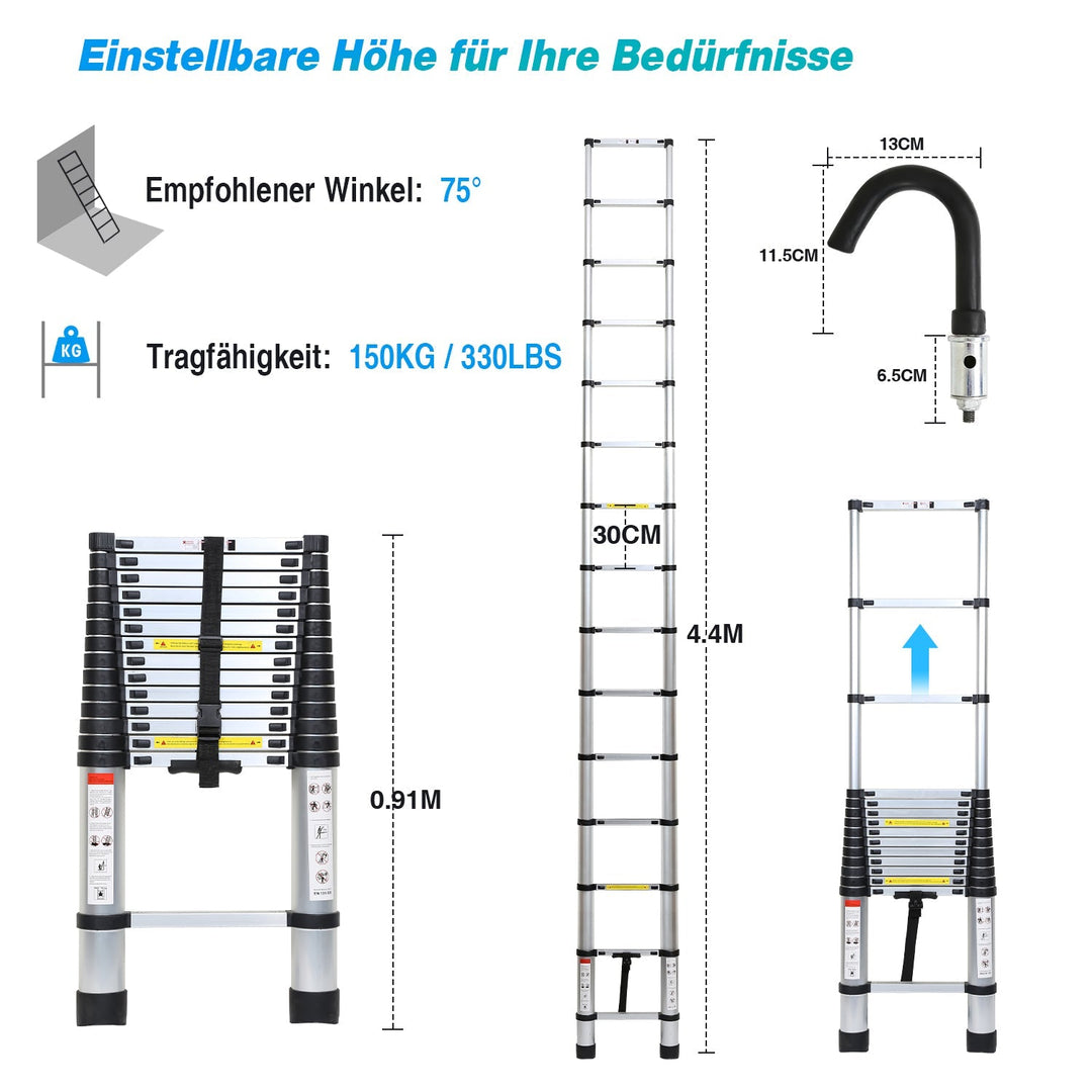 Telescopic ladder with 2 detachable hooks | Bowlift
