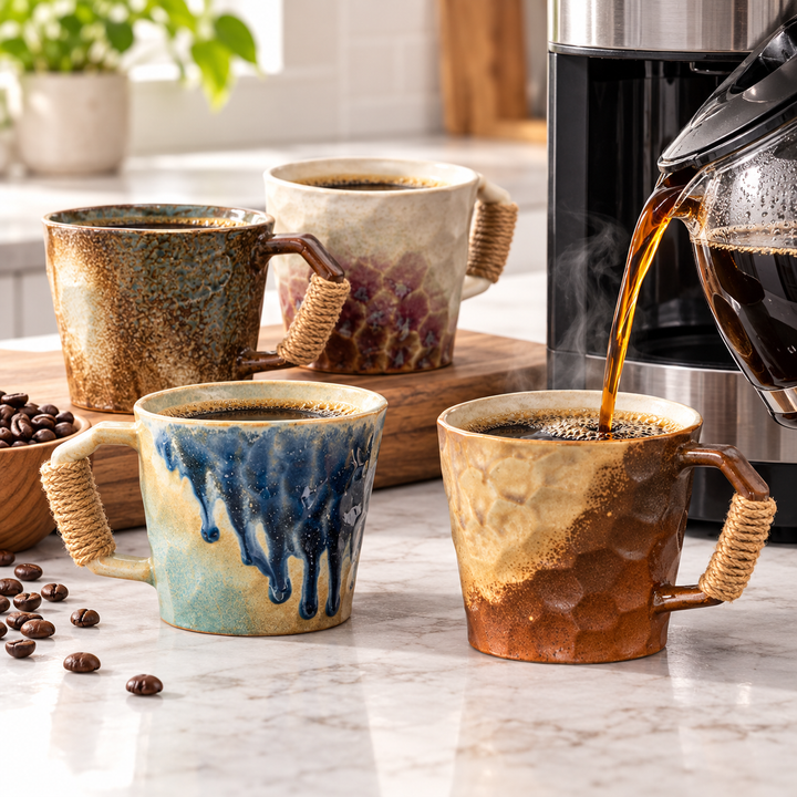 Handcrafted Ceramic Coffee Mug with Rope-Wrapped Handle Bowlift