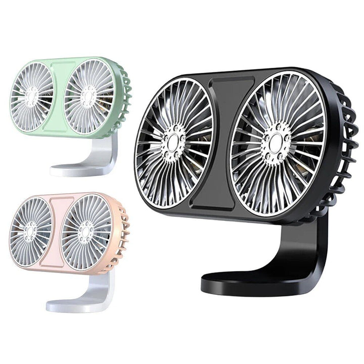 360° Rotating Dual-Head USB Car Fan with Ambient Lighting | Bowlift