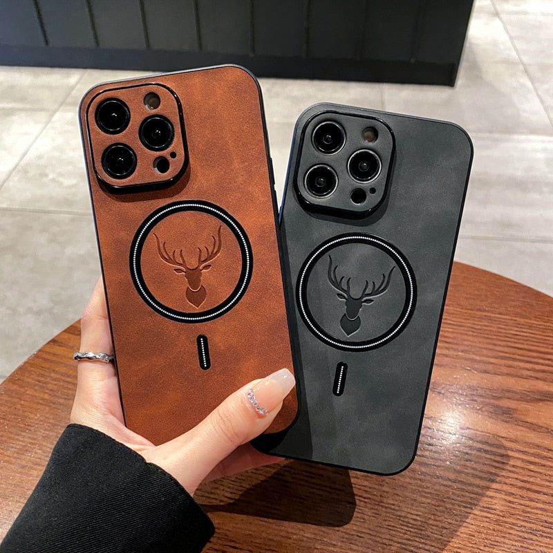 BowLift | Luxury Deer Leather Apple iPhone Case | Magnetic Phone Case, Wireless Case, MagSafe, Wireless Charging, Protective Case, Cover for iPhone 15, 14, 13 Pro Max Plus