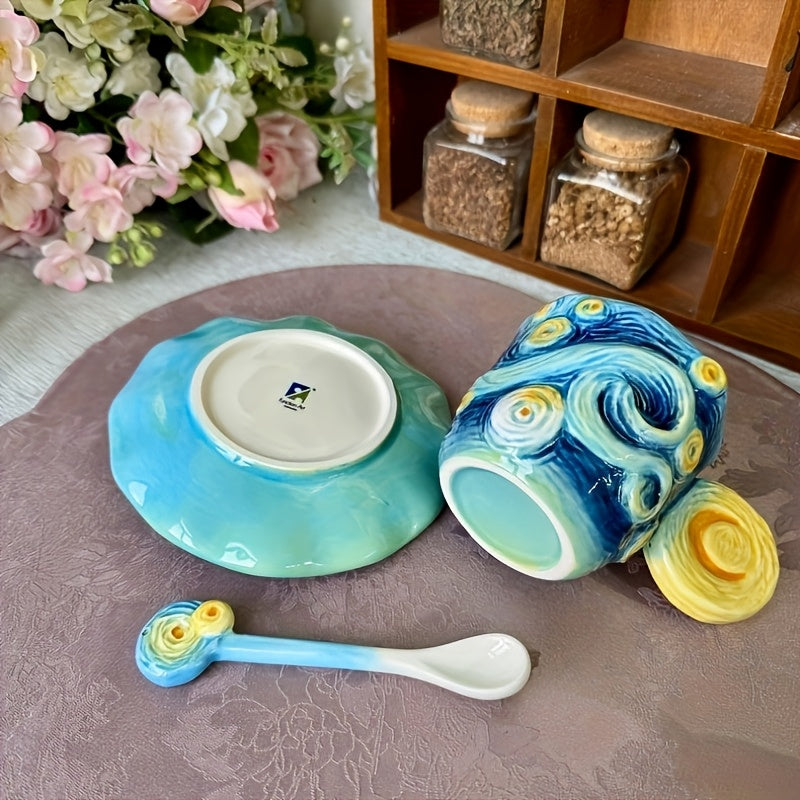 ArtSip Ceramic Mug & Saucer Set – Hand-painted 3D Design inspired by Van Gogh | Bowlift