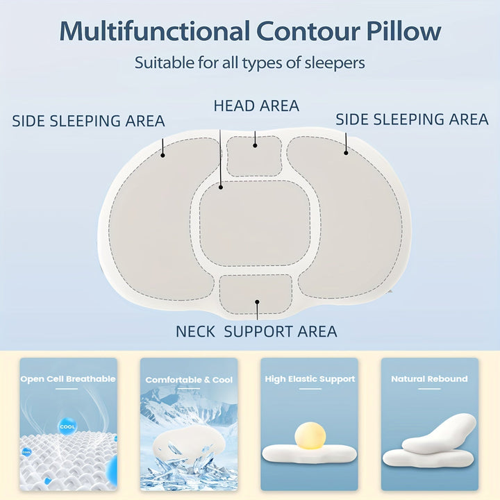 1pc Oval Macaron Pillow Cervical Memory Foam Pillow, Cooling Bed Pillow For Sleeping - Neck Pillows For Pain Relief Sleeping, Contour Support Ergonomic Pillow For Side Back Stomach Sleepers Using High And Low Partition | Bowlift