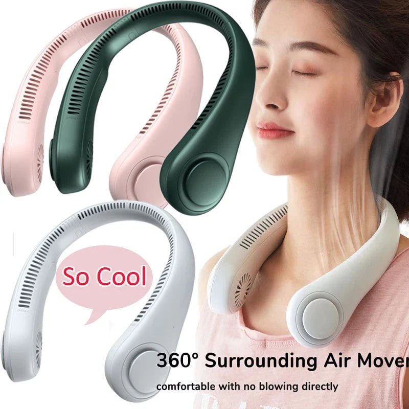 Bladeless Neck- Fan, 360° Cool-ing Necklace Fan 3 Speeds Hanging Neck- Fan, Bowlift