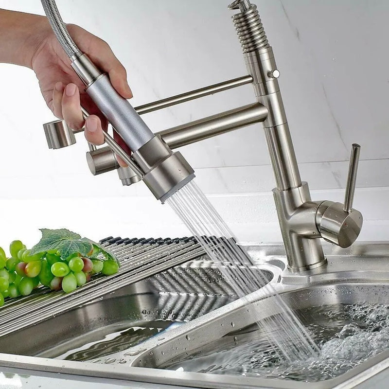 BowLift | 360° Stainless Steel Kitchen Faucet with Pull-Down Spring Spout