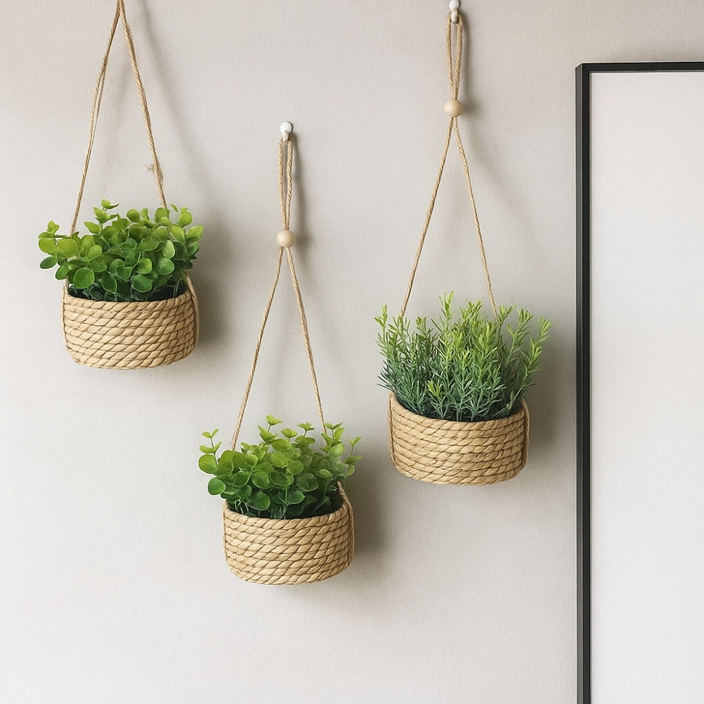 BowLift | Leafara Hanging Artificial Plant In Woven Basket Pot