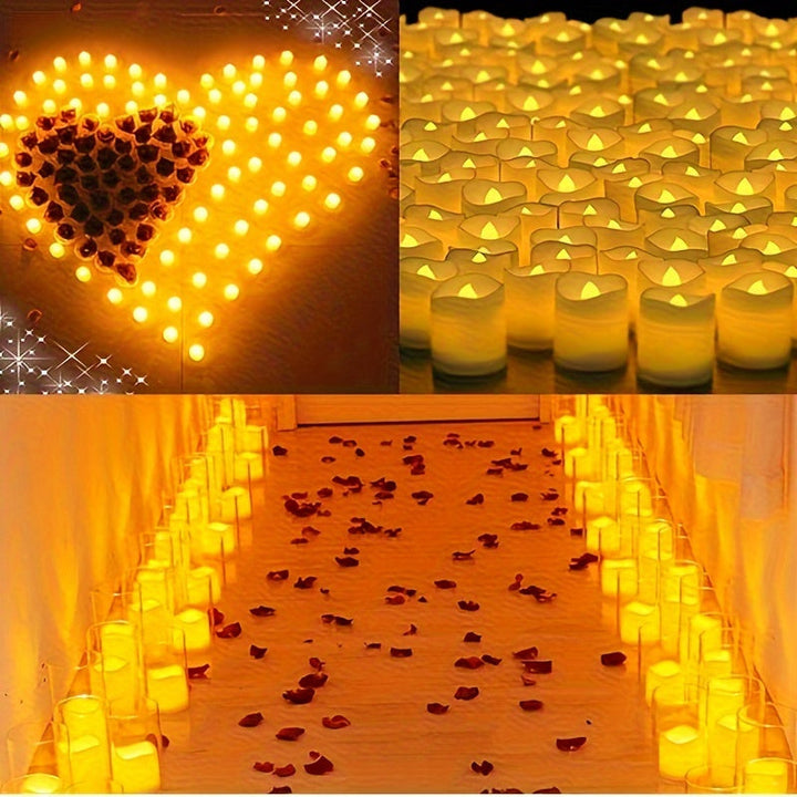 BowLift | 24/50/100 Pack flameless LED candles – battery-operated flickering tealights, smokeless and romantic for weddings and engagements