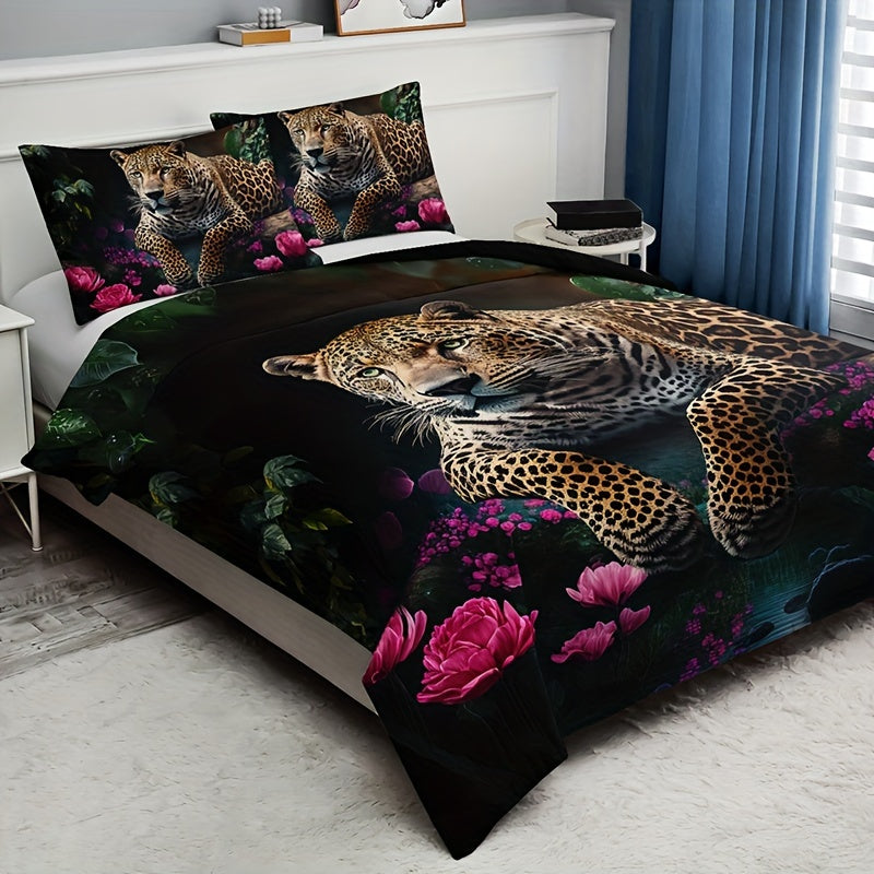 BowLift | Luxurious Animal Print Bedding Set with Rose Pattern - 3-piece