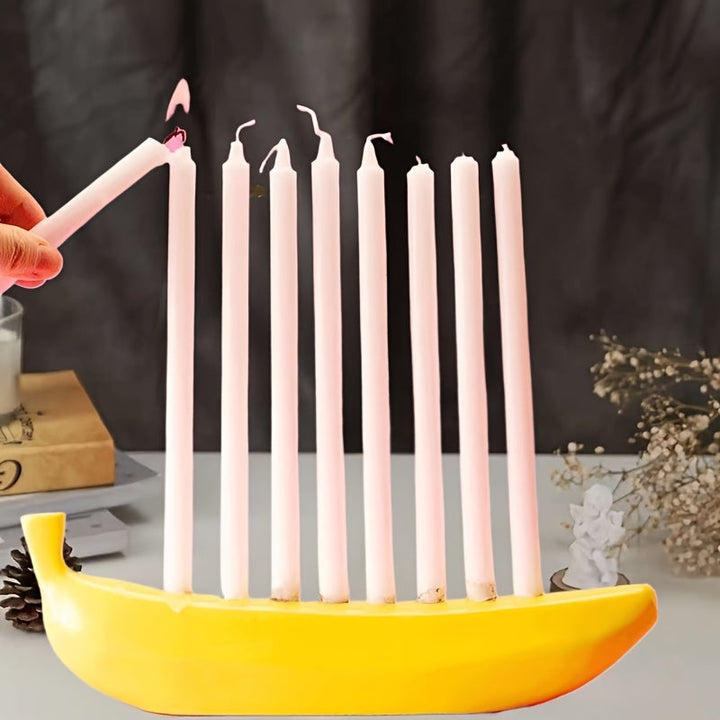 BowLift | Innovative Ceramic Banana Decorative Candlestick - Fun Candlestick for Hanukkah, Unique Banana Theme Candlestick for Enthusiasts, Parties, Home Lighting, Also Suitable for Christmas, Valentine's Day, Easter, Thanksgiving, Hanukkah Festival Gifts