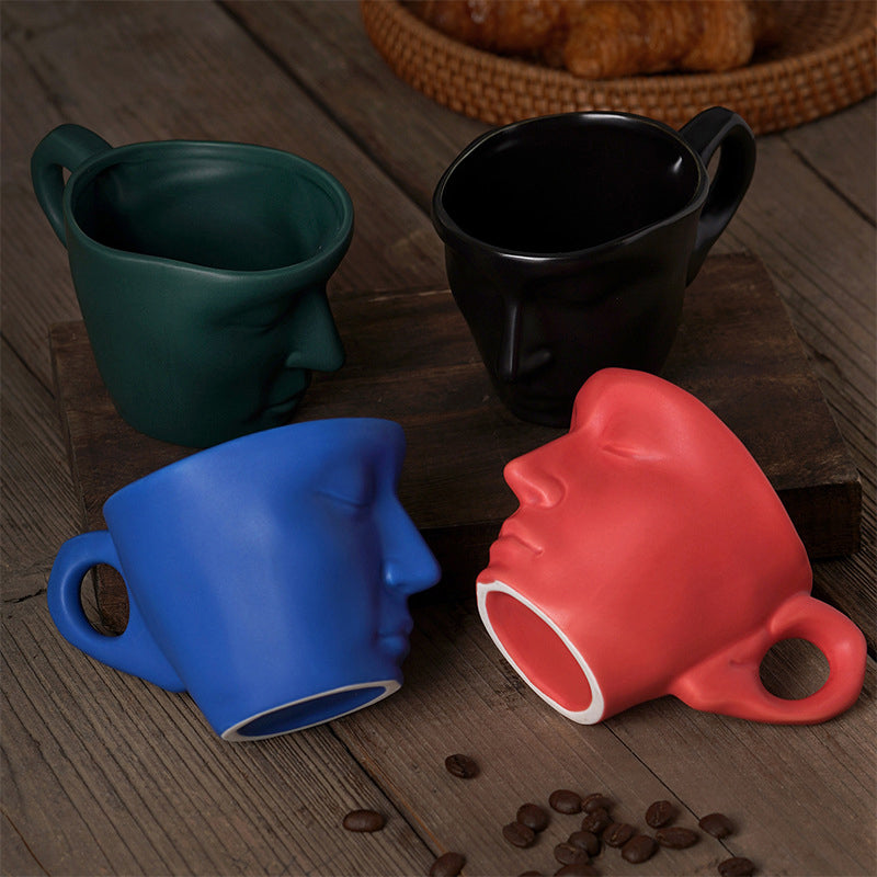 BowLift | Metal Touching Face Creative Ceramic Kiss Coffee Cup, Artistic Vibe Mug & Saucer Set