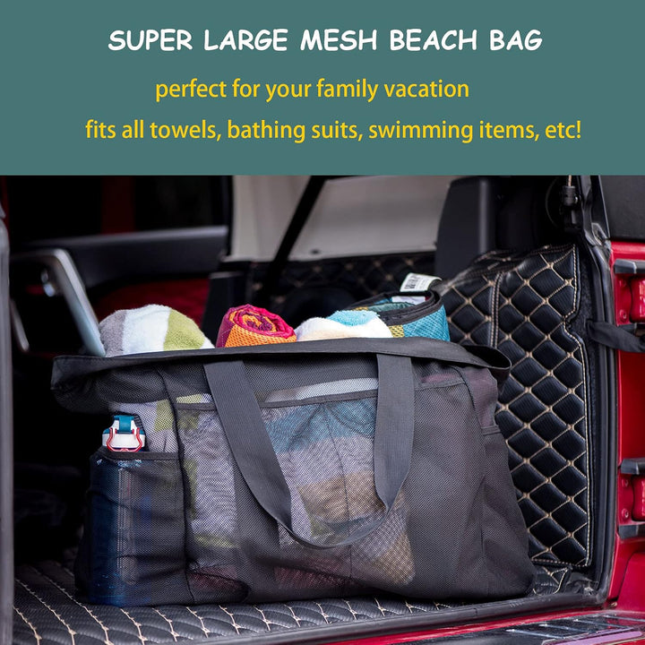 Extra-Large Mesh Beach Tote with Zipper – Sandproof Carryall | Bowlift
