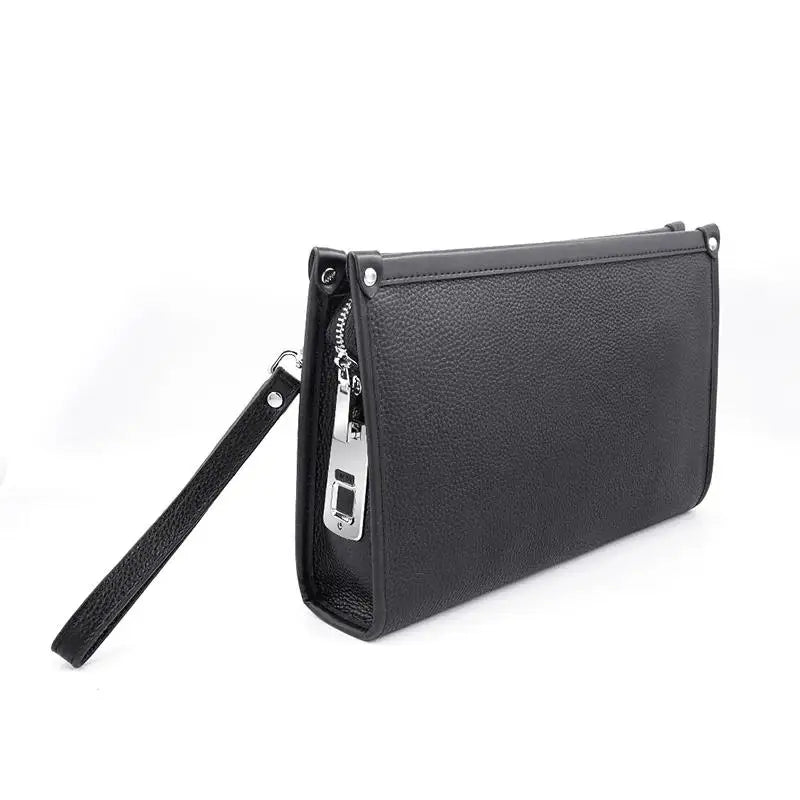 Men's Genuine Leather Business Clutch with Fingerprint Lock – Black | Bowlift