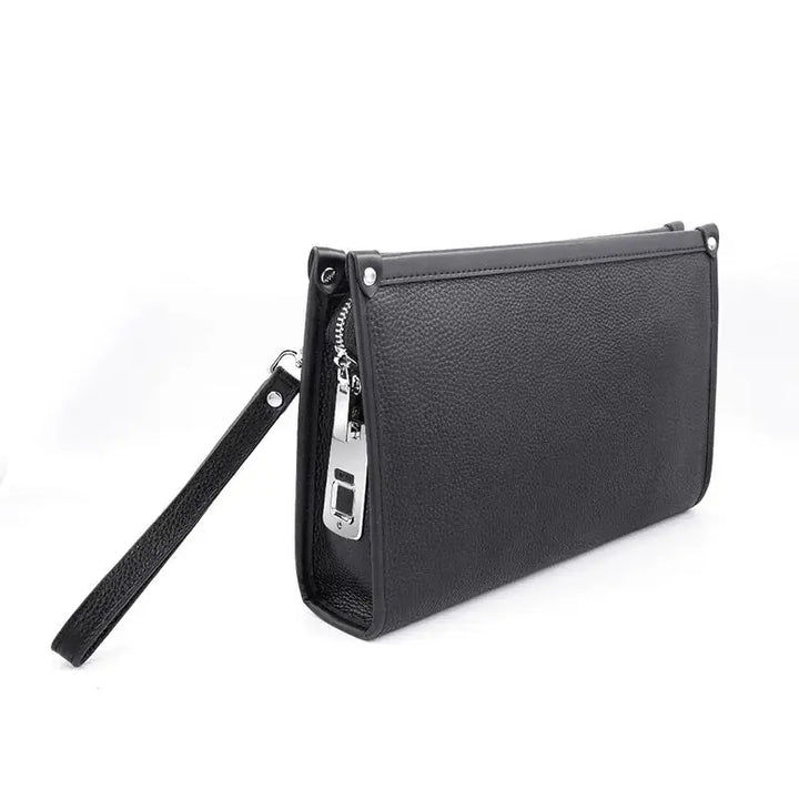 Men's Genuine Leather Business Clutch with Fingerprint Lock – Black | Bowlift