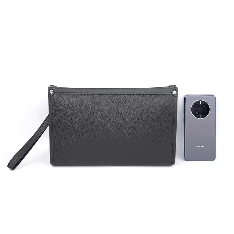 Men's Genuine Leather Business Clutch with Fingerprint Lock – Black | Bowlift