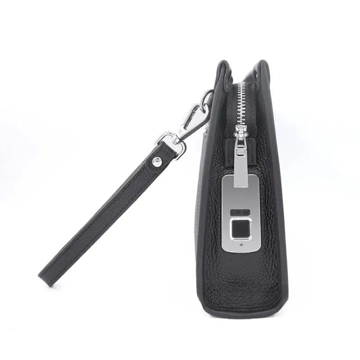 Men's Genuine Leather Business Clutch with Fingerprint Lock – Black | Bowlift