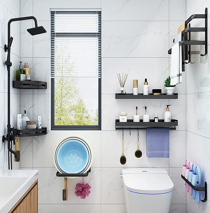 BowLift | FlexRack – Wall-Mounted Aluminum Bathroom Shelf with 3 Crossbars