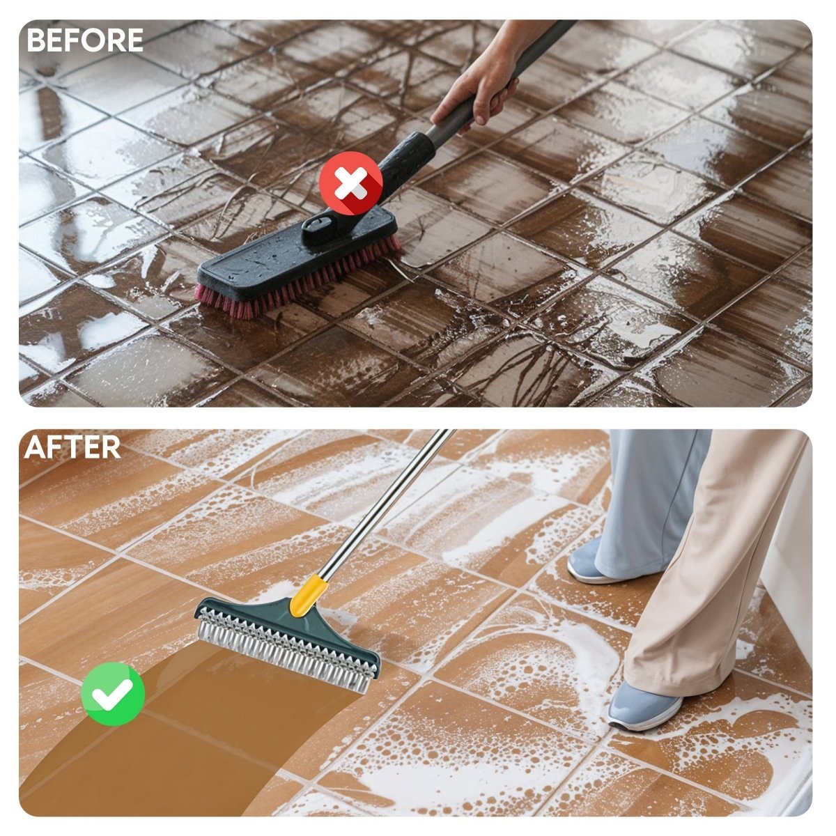 BowLift | FlexSweep Brush – 2-in-1 Cleaning Brush with Scraper for Floors and Tiles