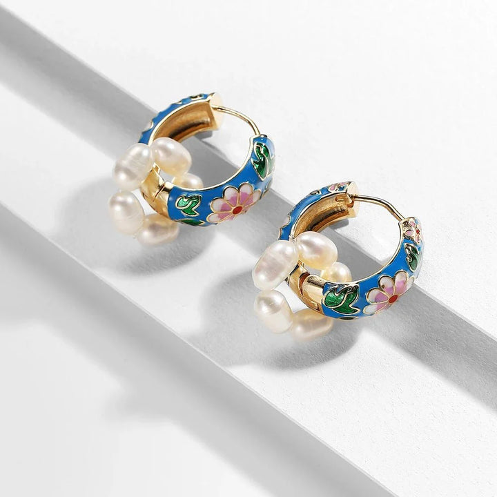 BowLift | Floral Elegance Pearl Enamel Hoop Earrings