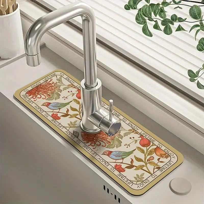 BowLift | Floral Sink Faucet Absorbent Mat