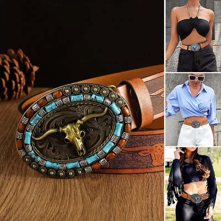 BowLift | Retro Punk Embossed Western Denim Belt